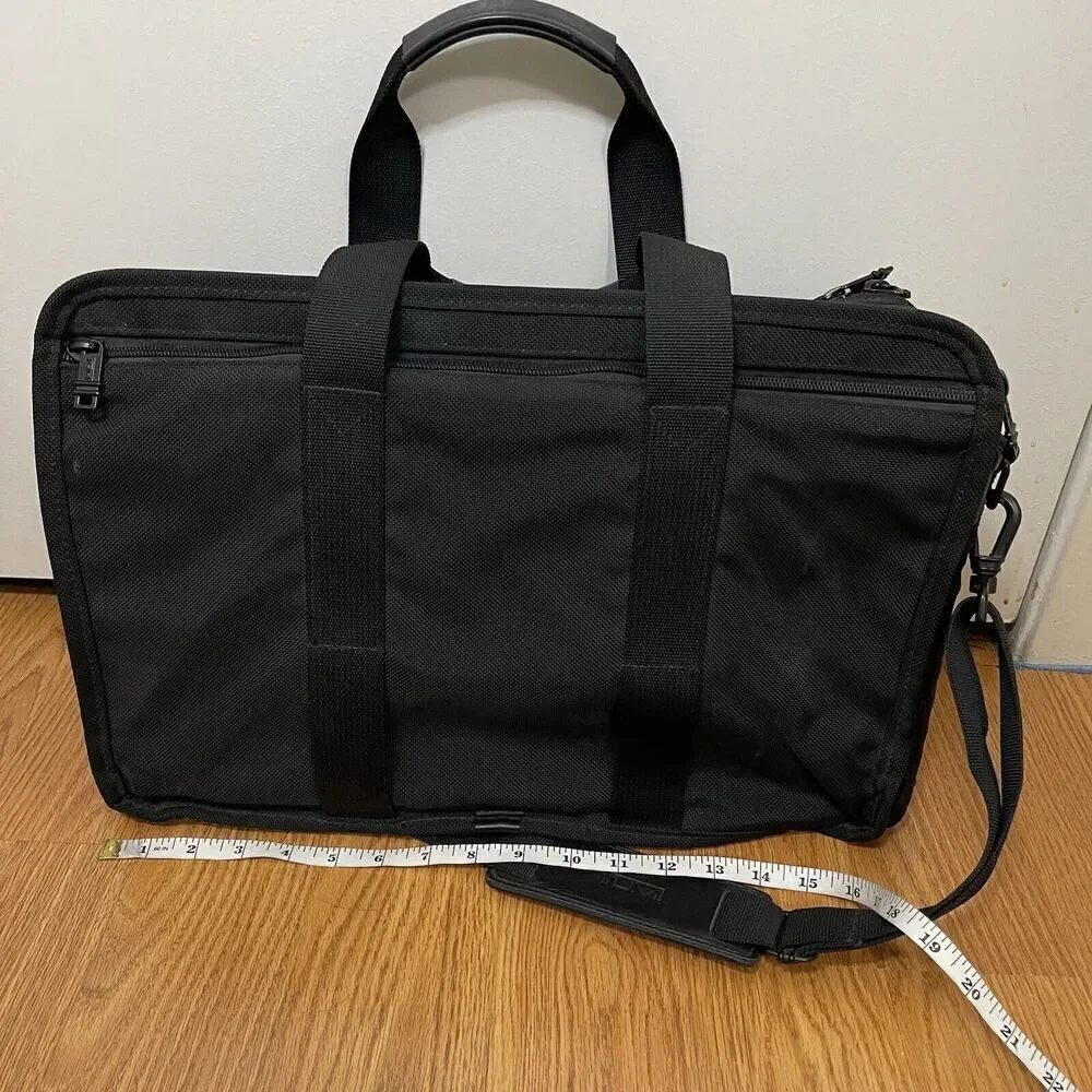 TUMI black nylon full zip messenger expander portfolio crossbody briefcase bag